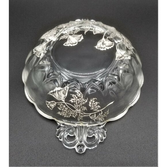 Sterling Silver Floral Overlay Glass Candy Dish Scalloped 2 Reticulated Handles - Picture 8 of 10